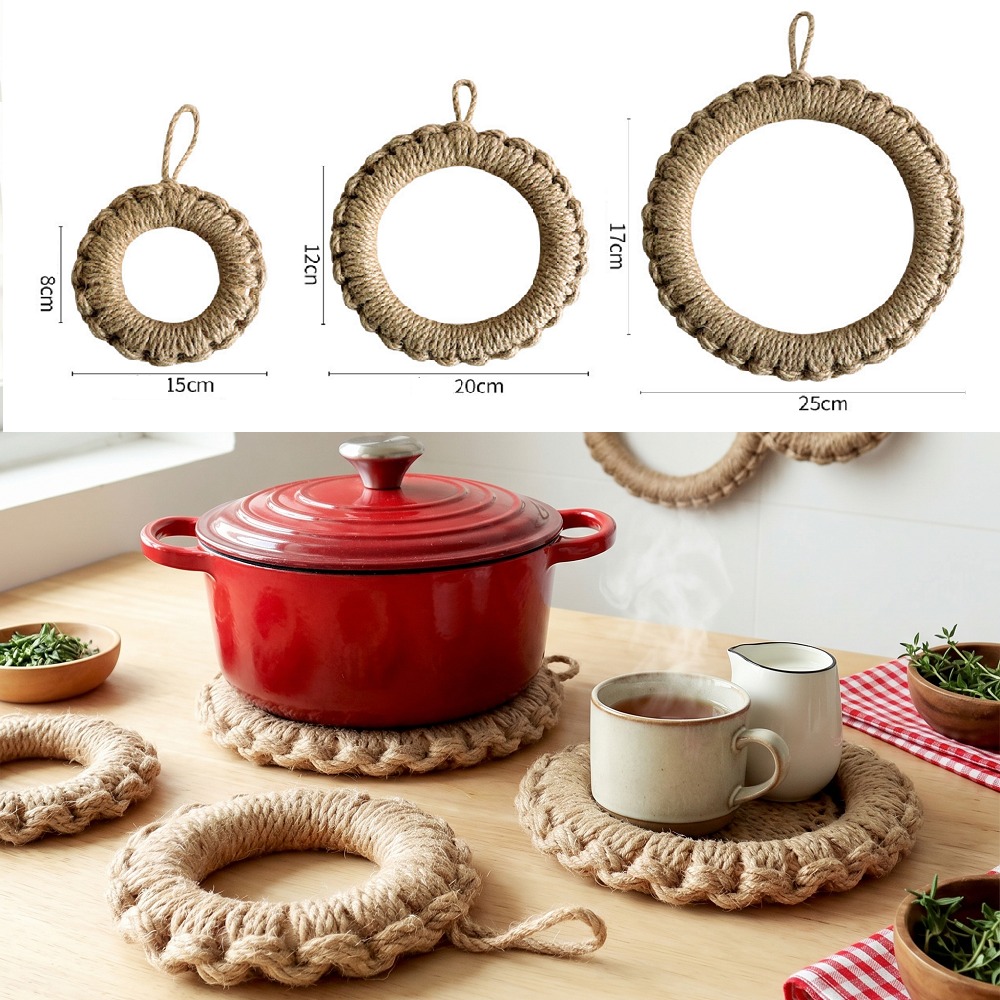 Cast Iron Tetsubin - 2개의 소박한 황마 직조 트리벳, 보헤미안