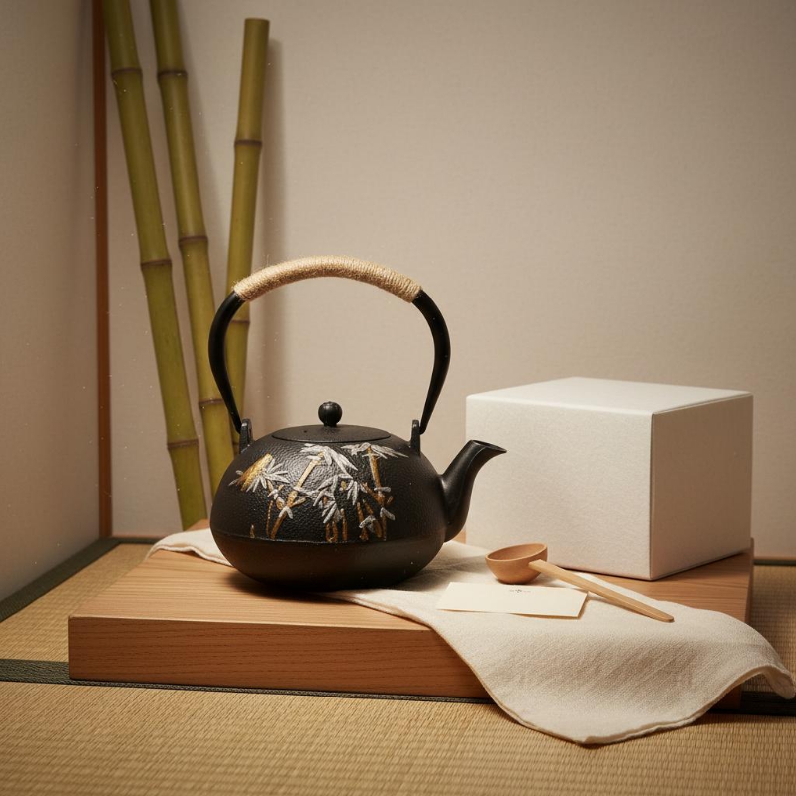 Cast Iron Tetsubin - 주철 티팟 천연 섬유 손잡이 주철
