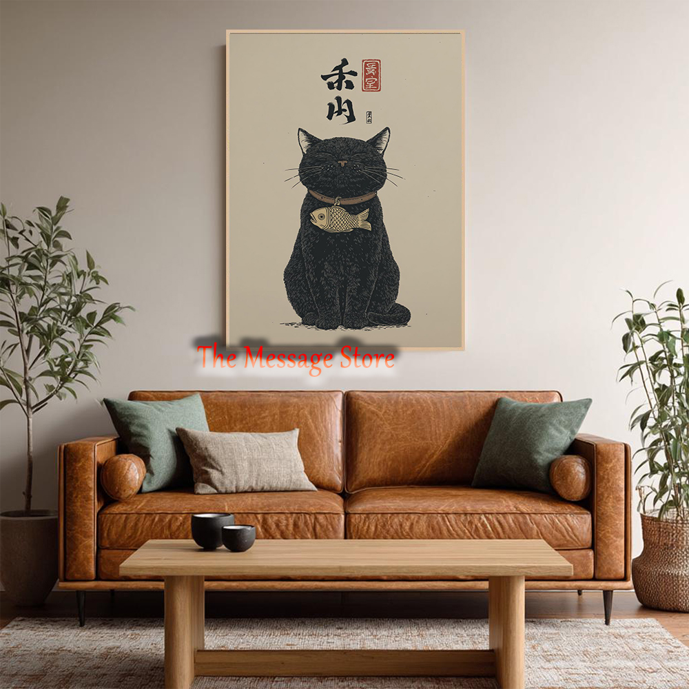블랙 럭키 캣 우키요에 일본식 물고기 참 장식 벽 장식 - Japanese Lifestyle And Traditions 리뷰 및 가격