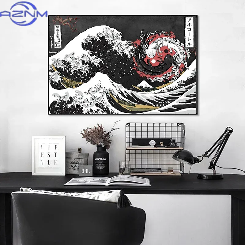 AZNM 캔버스 페인팅 큰 물결 모양의 카나 나가와 포 - Japanese Lifestyle And Traditions 리뷰 및 가격